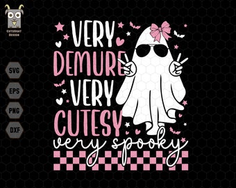Svg muy recatado y muy lindo, Svg muy espeluznante, Svg muy consciente, Svg de Halloween de moda, Svg rosa de Halloween, Lazo de coqueta femenina, Gen Z de moda