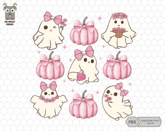 Süßer rosa Geist Png, Kürbisgewürz Png, rosa Kokette Bogen Png, Kürbis Sublimation, trendiger Halloween Png, Retro Herbst Kürbis Png Png, Herbst