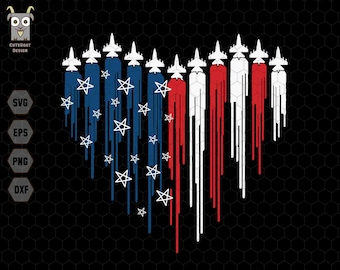 Fighter Jet Airplane American Flag Heart Svg, Air Force Flyover Svg, 4th of July Svg, Red White Blue Svg,American Flag Svg, Military USA Svg