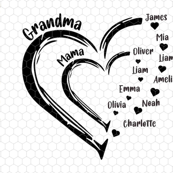 Custom Heart Grandkid Name Svg, Custom Mama's Kid Svg, Personalized Mama Svg, Grandma Shirt Svg, Gift For Mom Svg, Gift For Grandma Svg