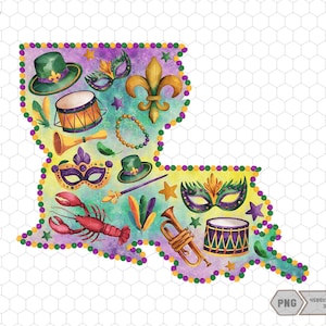Mardi gras en Louisiane png, mardi gras png, carte de Mardi gras de la Louisiane, mardi gras png, fleur de lys png, saison du carnaval, sublimation téléchargement