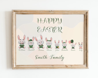 Easter Bunny Print, Fully Custom Easter Family Portrait, Personalized Family Print, Personalized Easter Gift, Mothers Day, Easter Wall Art