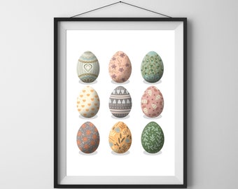 Watercolor Easter Eggs Print, Colorful Spring Wall Art (Digital Download)