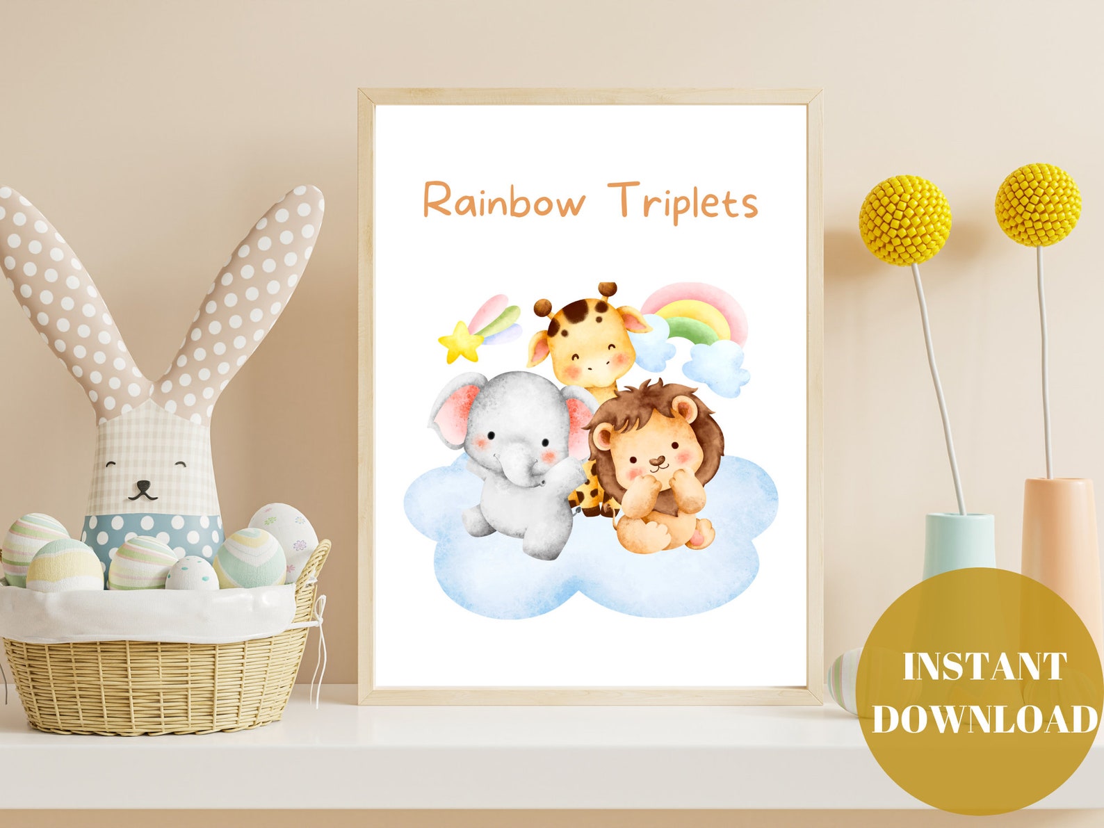 Nursery Printable, Kids Bedroom Printable, TRIPLETS Watercolor Wall Art ...