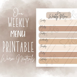 Warm Neutrals Aesthetic &#39;Our Weekly Menu&quot; home decoration, PDF, Downloadable Printable