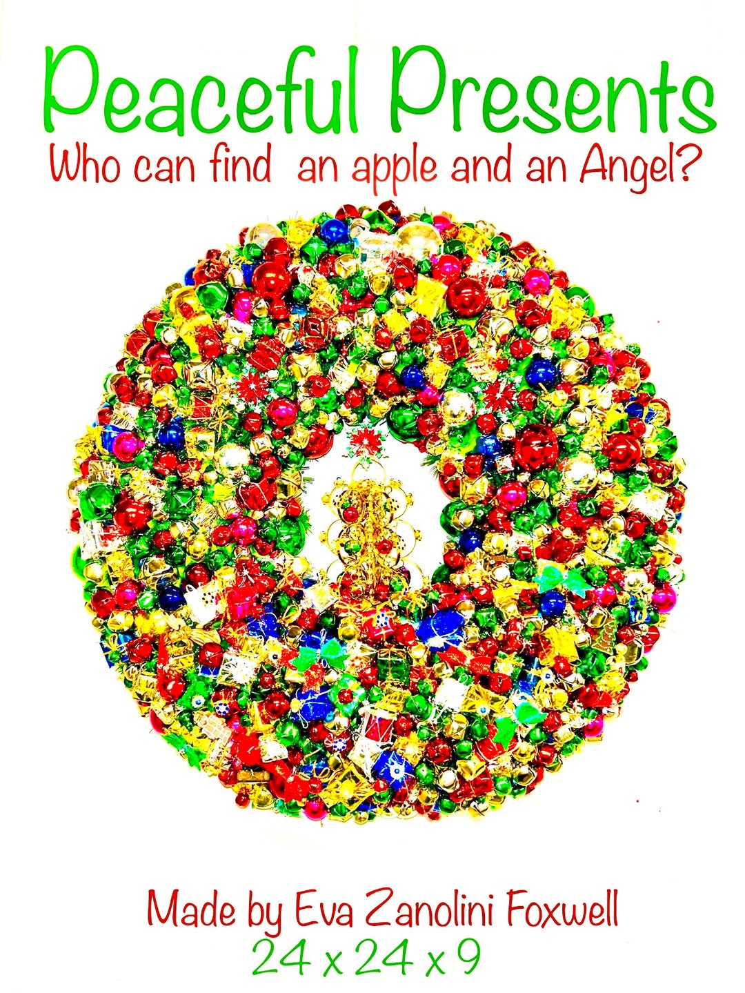 Christmas Presents Gold Metal Christmas Wreath for Front Door Multi Colored Christmas Rhinestone