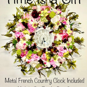 Extra large wreath Peonies Roses Dahlias pink white green wreath hydrangeas pearls berries wood, fruits, and clock One of a Kind Wreaths