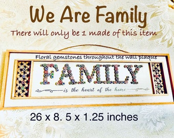 Wooden Wall Plaque Family One of a Kind neutral wall decor gift for her family gift Faux rhinestones Wall decoration