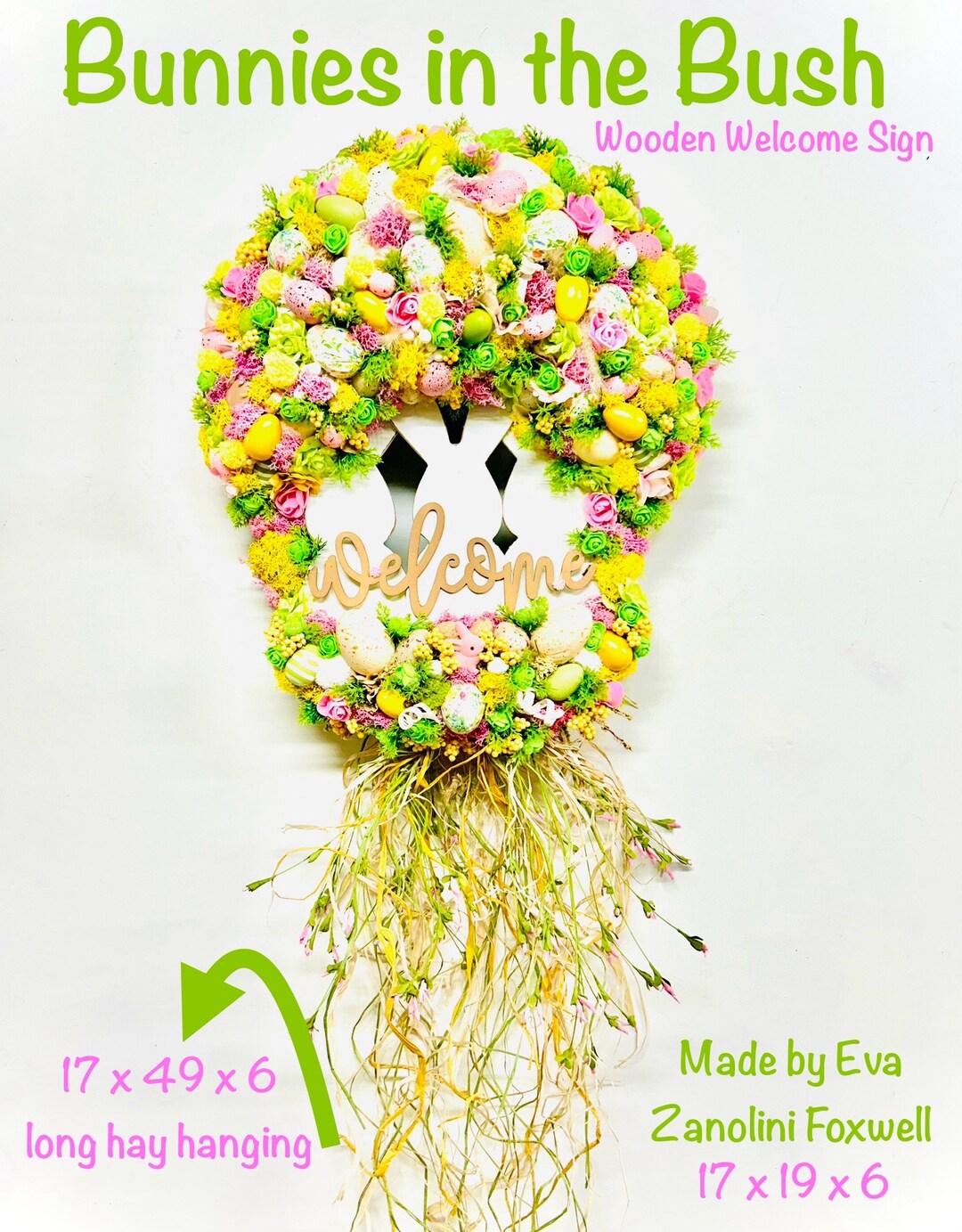 Easter Wooden Colored Eggs With Fabric Wreath Spring Summer Mother’s ...