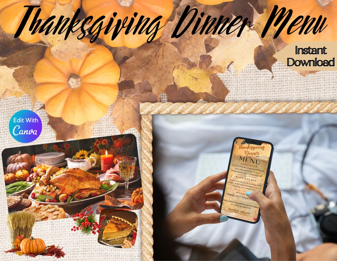 Thanksgiving Dinner Menu Template, Printable Thanksgiving Dinner Menu