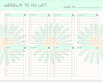 Wöchentliche To Do Liste, Sofort Download, Herunterladbare wöchentliche To Do Liste, Wochenplaner, Blumenplaner