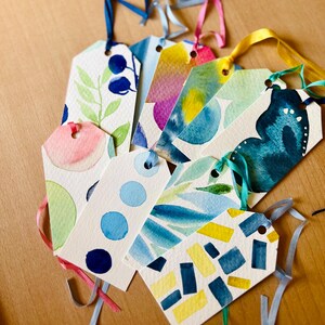 Aquarell Geschenkanhänger recycelt | 10er Set | Originalgemälde
