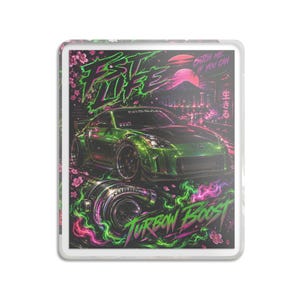 Pegatina Fast Life Turbo Boost / Coche JDM neón, calcomanía Vaporwave Racing