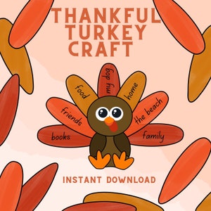 Manualidades de pavo para niños Acción de Gracias - Proyecto de pavo agradecido - Descarga digital - Proyecto de gratitud infantil - Manualidades de Acción de Gracias - Imprimible