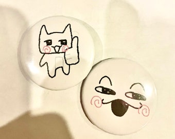 silly doodle cat button pins - 1.5 in