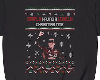 Suéter navideño unisex de Max Verstappen con cuello redondo NuBlend®, ideal para carreras, deportes de motor, regalo para fanáticos de la F1, Fórmula 1, merchandising de la F1