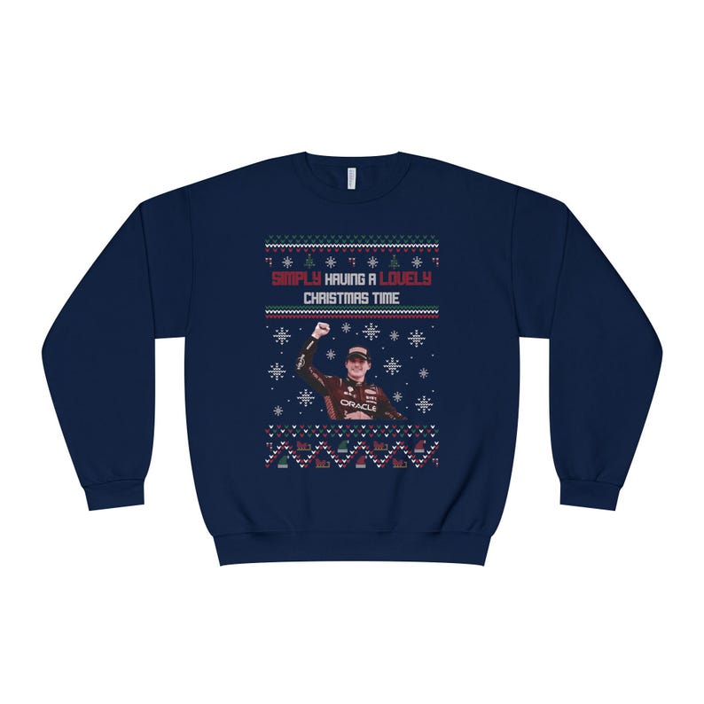 Max Verstappen Lovely Christmas Sweater Unisex NuBlend® Crewneck Sweatshirt, racing, motorsports, gift for f1 fans, formula one, f1 merch Navy