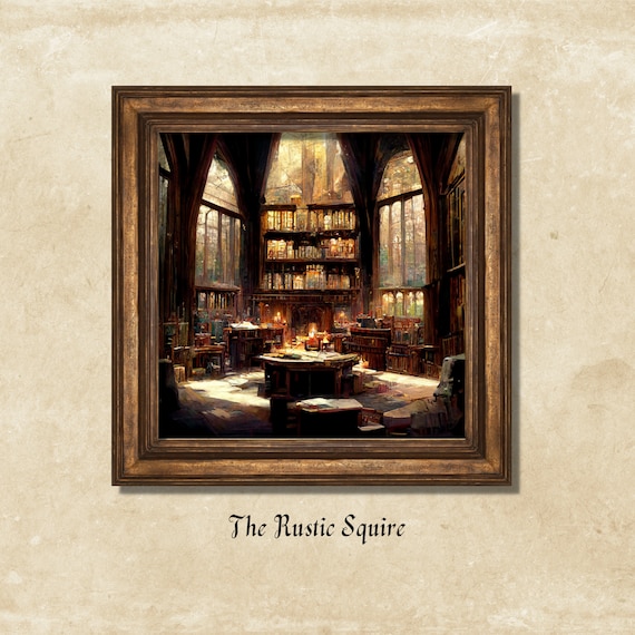 Antique Library Art Print | Vintage Wall Art | Victorian Home Decor | Magic Rustic Study Room | Academia Art Print | Downloadable Printable