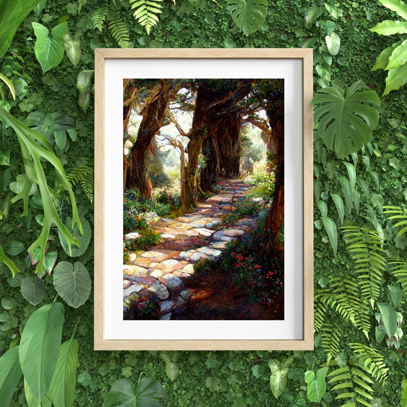 Fantasy Forest Art Print | Spring & Summer Wall Art | Cobblestone Path ...