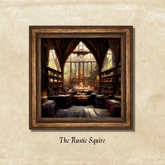 Antique Library Art Print | Vintage Wall Art | Victorian Home Decor | Magic Rustic Study Room | Academia Art Print | Downloadable Printable