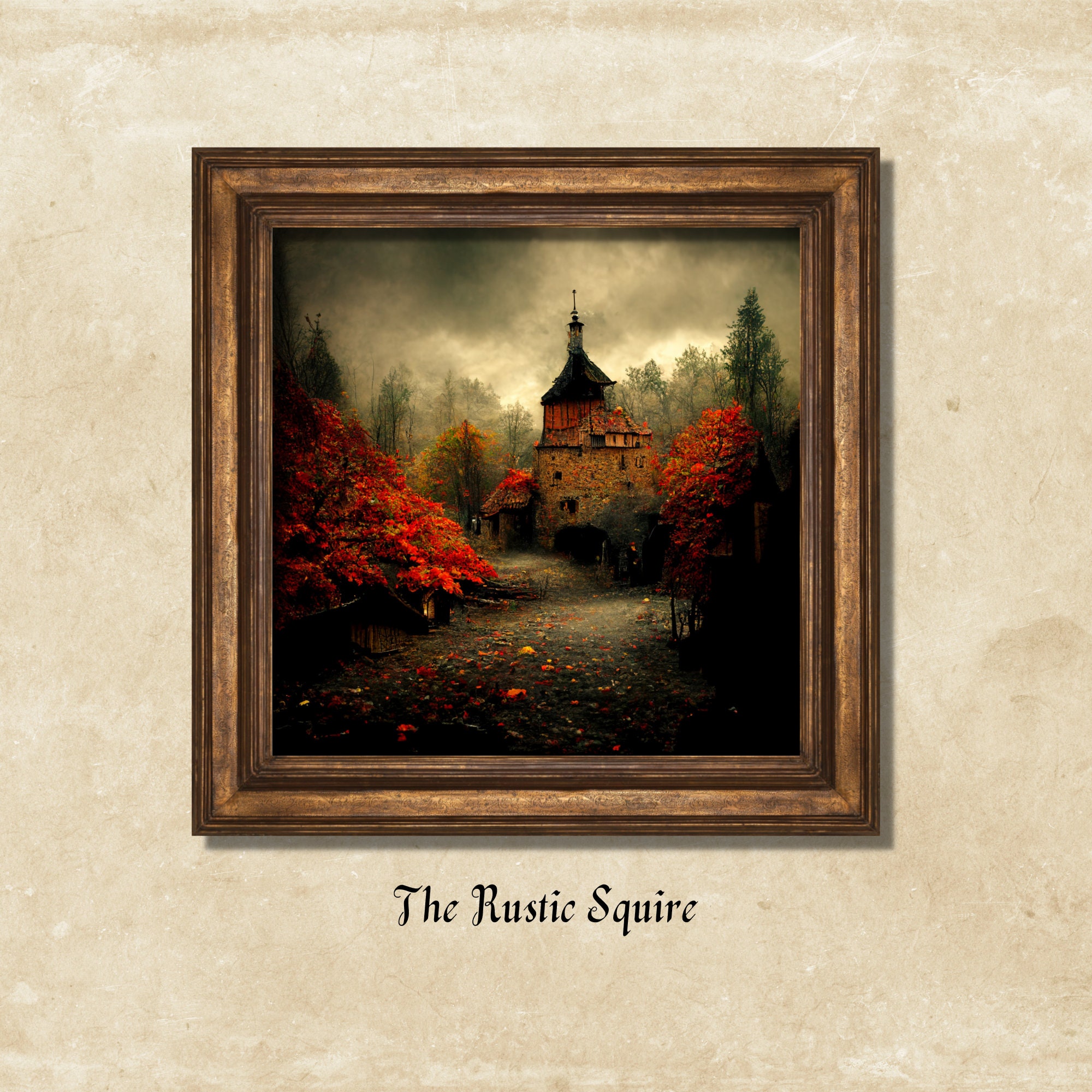 Medieval Village Art Print | Fall Landscape Wall Art | Vintage Rustic ...