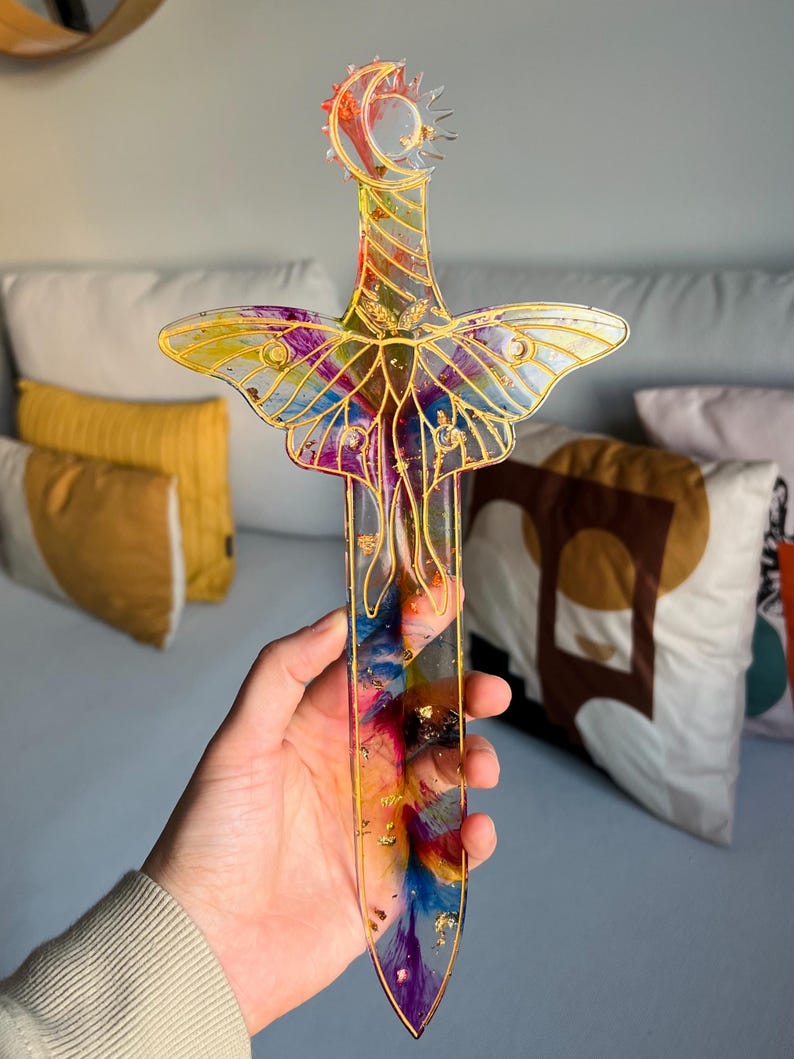 Handcrafted Celestial Resin Sword: Green & Blue Mystical Art Piece - Etsy