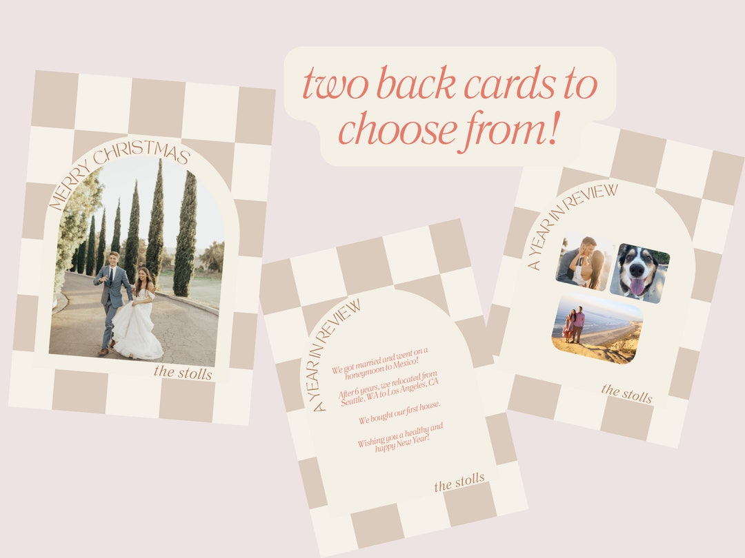 Christmas Card Template | Checkered Card | Arch Christmas Card | Boho ...