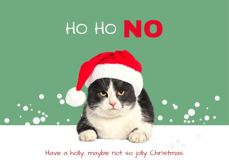 Cat Themed Christmas Cards Set of 5 Merry Christmas Etsy
