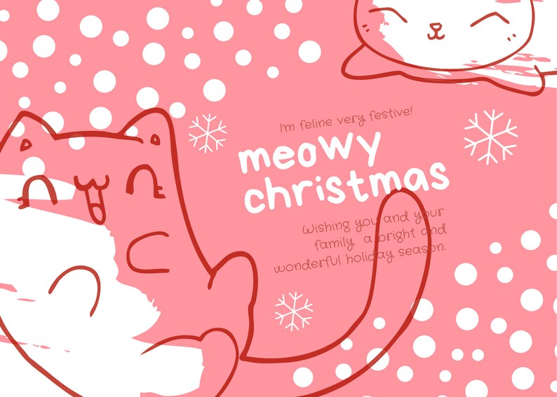 Cat Themed Christmas Cards Set of 5 Merry Christmas Etsy