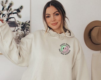 Goede moeders zeggen slechte woorden Hoodie, Funny Mom Sweatshirt, Front Graphic Smiley Face Hoodie, Cadeau voor mama