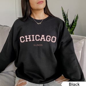Sudadera de Chicago, cuello redondo de Illinois, camisa preppy de moda, sudadera de Chicago de gran tamaño, ropa estética, cuello redondo de mujer