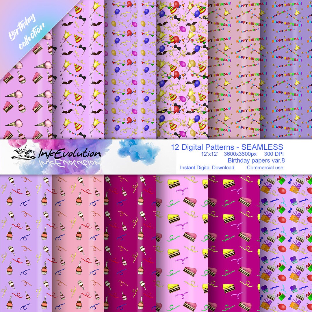 Birthday Digital Paper Printable Pack Prints on Solid - Etsy