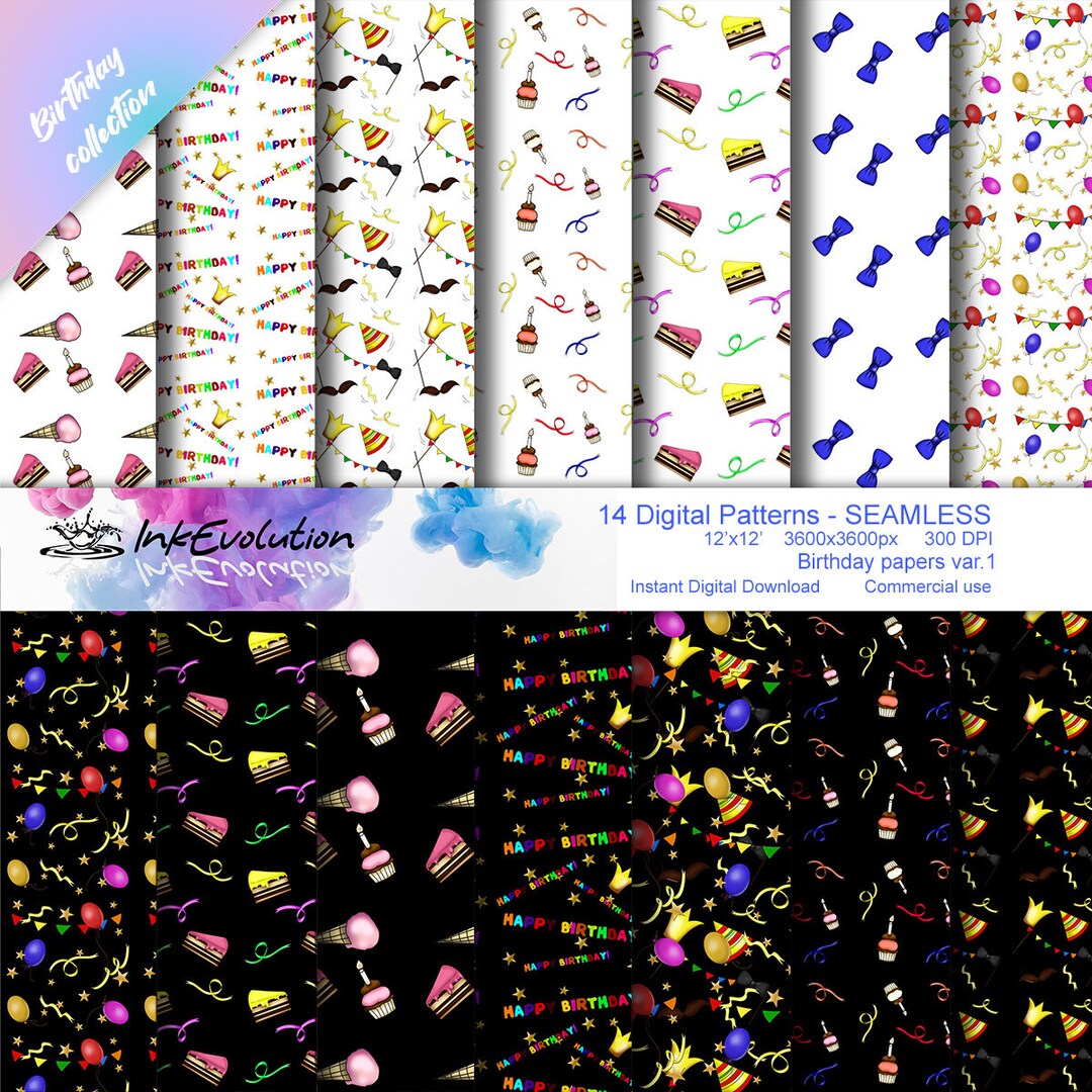 Birthday Digital Paper Printable Pack Prints on Solid - Etsy