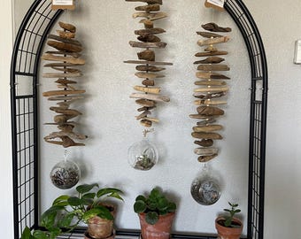Driftwood Valhalla Ladder w/Terrarium #V0130:  Beads Norse Mythology, Witches Garland, Viking Decor, Home Protection, Housewarming Gift