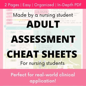 Adult Assessment Cheat Sheet for Nursing Students! Made By a Nursing Student!