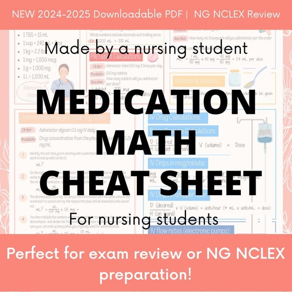 Medication Math Cheat Sheet for Nursing Students! Made BY a Nursing Student!