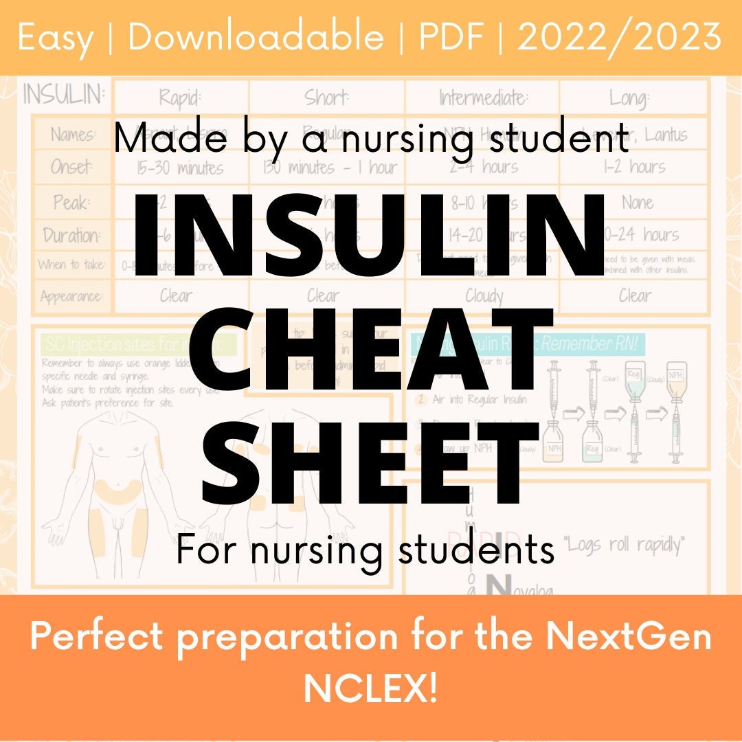 Insulin Cheat Sheet for Nursing Students Made by a Nursing Student Etsy