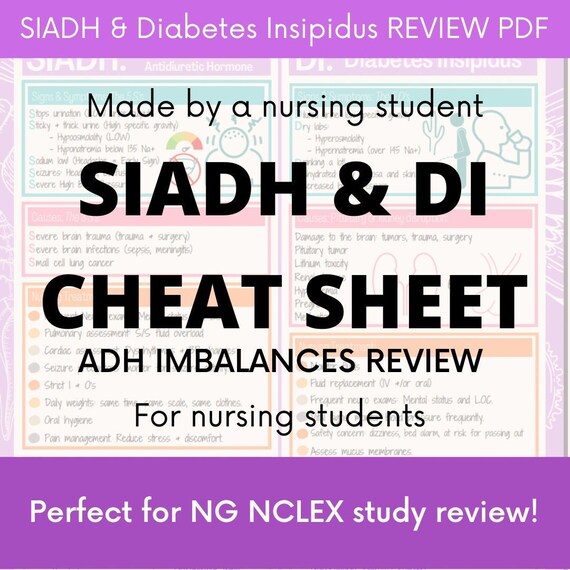 SIADH and DI Cheat Sheet for Nursing Students Made by a Etsy UK