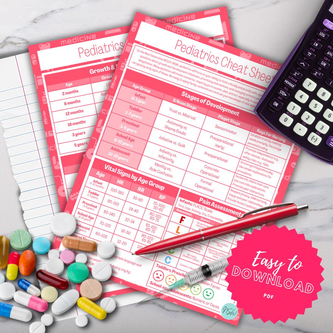 Pediatrics 2 Page Cheat Sheet PDF for Nursing Students! Made BY a Nurse ...