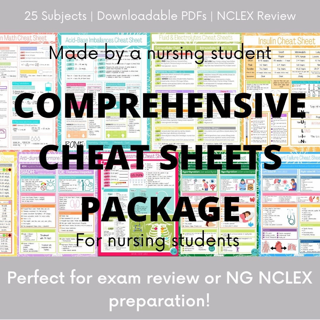 25 Topic Comprehensive Nursing Cheat Sheets Package! PDFs by a Nursing Student, Made For Nursing Students!