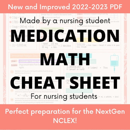 Medication Math Cheat Sheet for Nursing Students Etsy