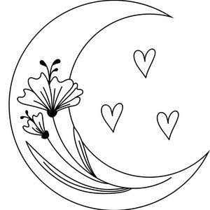 5 Printable Pages of Moons and Flowers for Coloring - Etsy