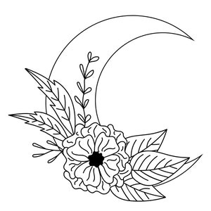 5 Printable Pages of Moons and Flowers for Coloring - Etsy