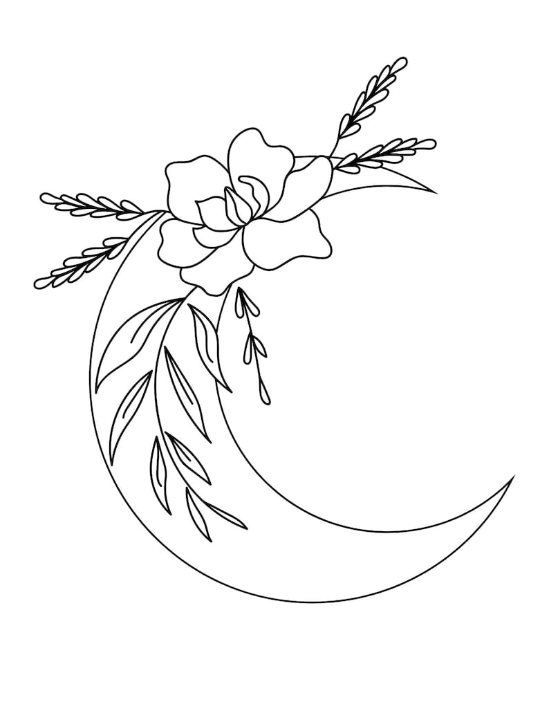 5 Printable Pages of Moons and Flowers for Coloring - Etsy