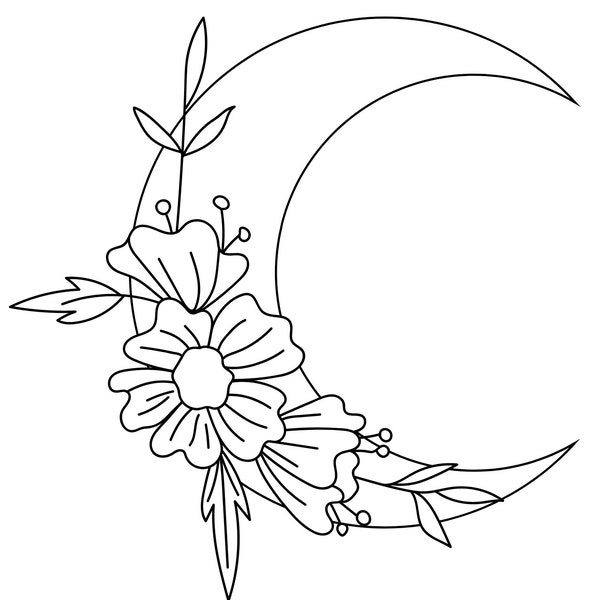 5 printable pages of Moons and Flowers for coloring