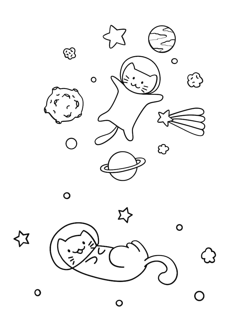 5 Printable Cats in Space Coloring Pages Etsy