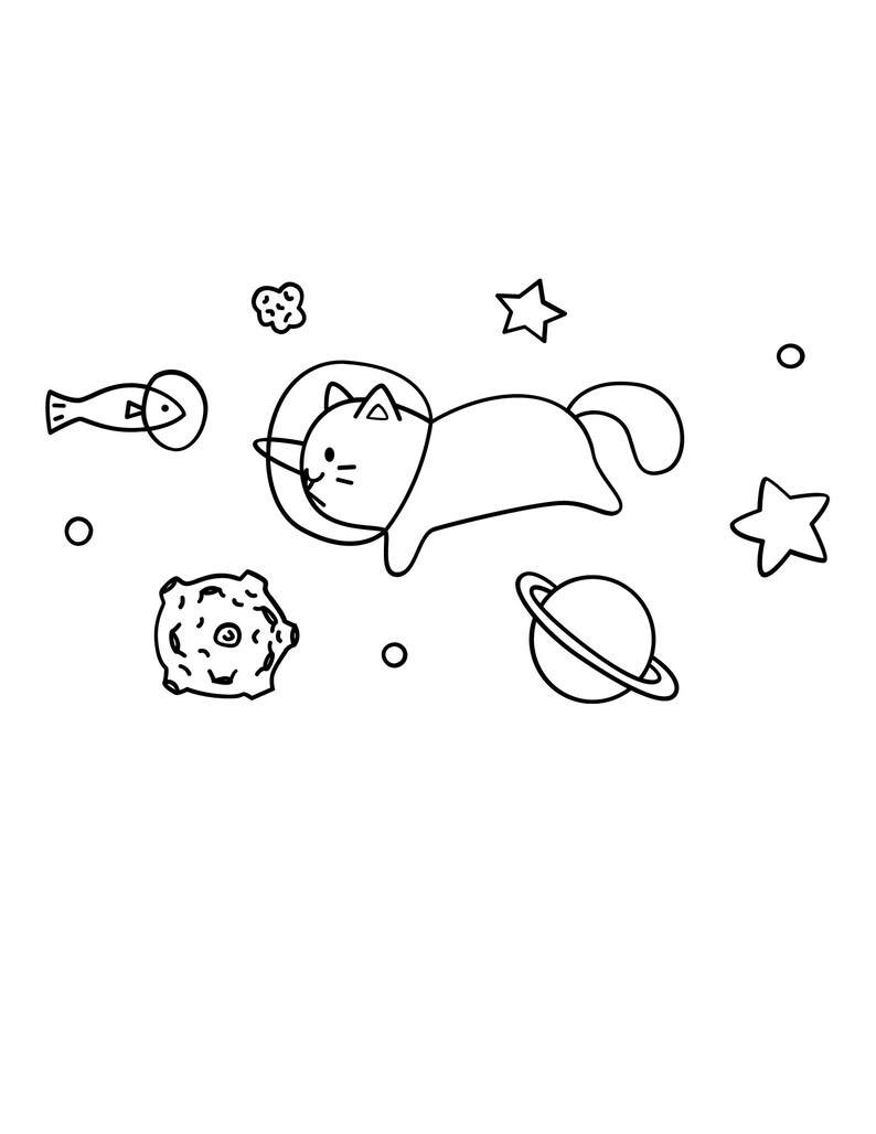 5 Printable Cats in Space Coloring Pages Etsy