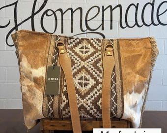Myra Cowhide Weekender Travel Tote | Genuine Leather Duffle Bag