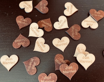 Personalized Wood Hearts Set - 50 Confetti Pieces for Table Decor, Wedding Favors, Scrapbooking, and Personalized Engravings"