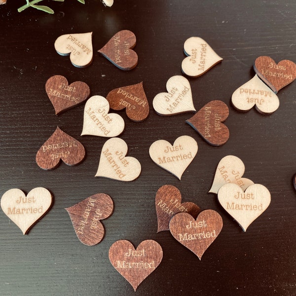 Personalized Wood Hearts Set - 50 Confetti Pieces for Table Decor, Wedding Favors, Scrapbooking, and Personalized Engravings"